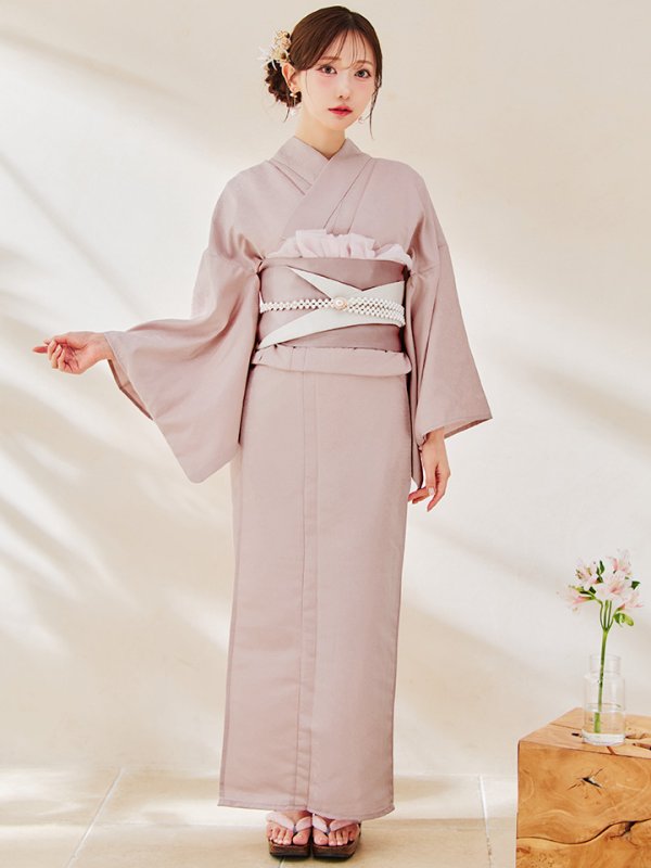 画像4: 【即日発送】【浴衣】ピンク無地浴衣 【浴衣３点セット 浴衣/帯/下駄】[OF04] (4)