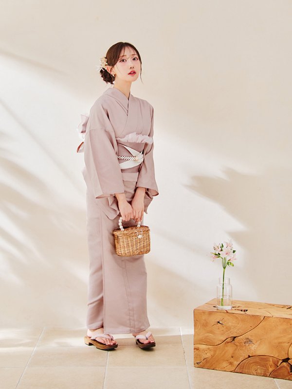 画像5: 【即日発送】【浴衣】ピンク無地浴衣 【浴衣３点セット 浴衣/帯/下駄】[OF04] (5)