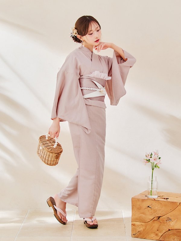 画像6: 【即日発送】【浴衣】ピンク無地浴衣 【浴衣３点セット 浴衣/帯/下駄】[OF04] (6)