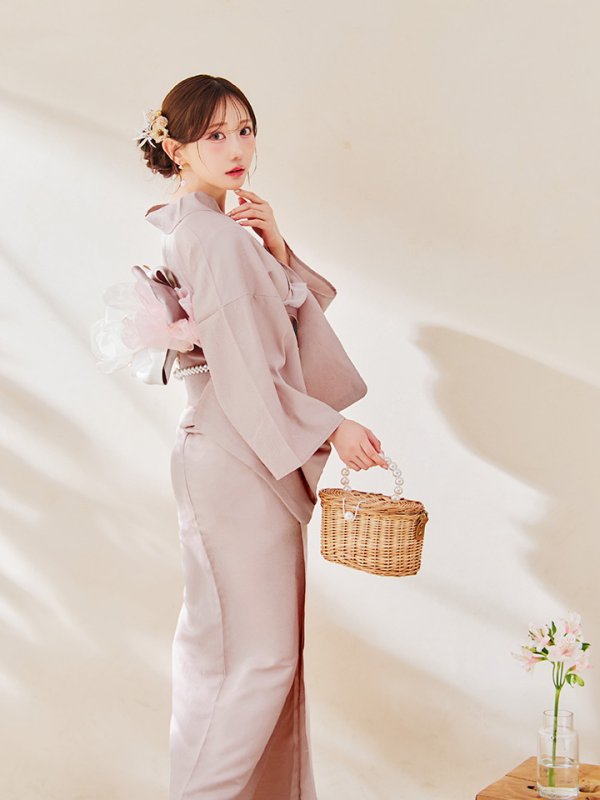 画像7: 【即日発送】【浴衣】ピンク無地浴衣 【浴衣３点セット 浴衣/帯/下駄】[OF04] (7)