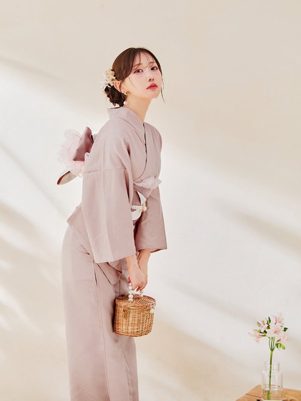 画像8: 【即日発送】【浴衣】ピンク無地浴衣 【浴衣３点セット 浴衣/帯/下駄】[OF04] (8)