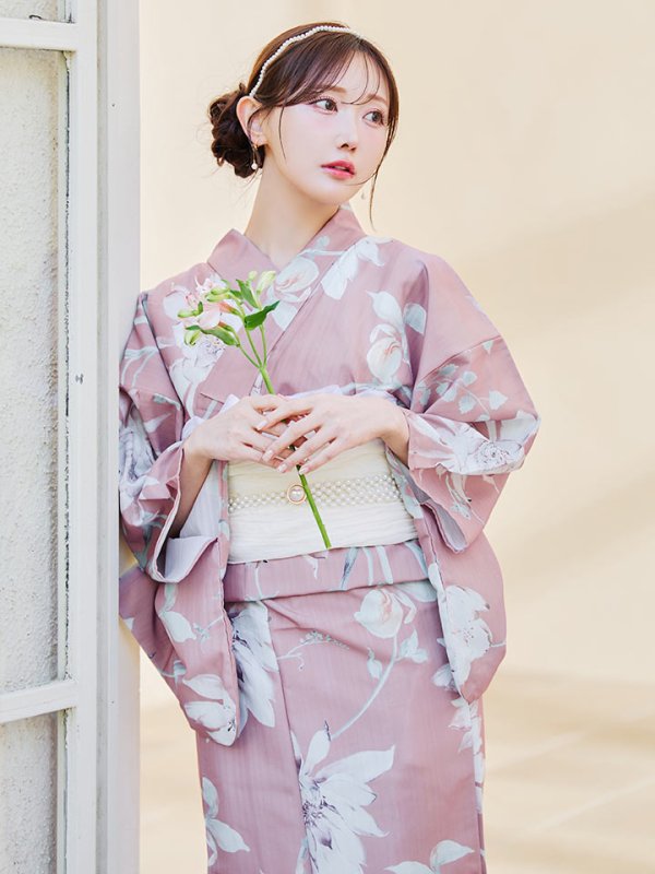 画像3: 【浴衣セール！】【即日発送】【浴衣】 大人スウィート/ピンク地フラワー浴衣 【浴衣３点セット 浴衣/帯/下駄】[YMT] (3)