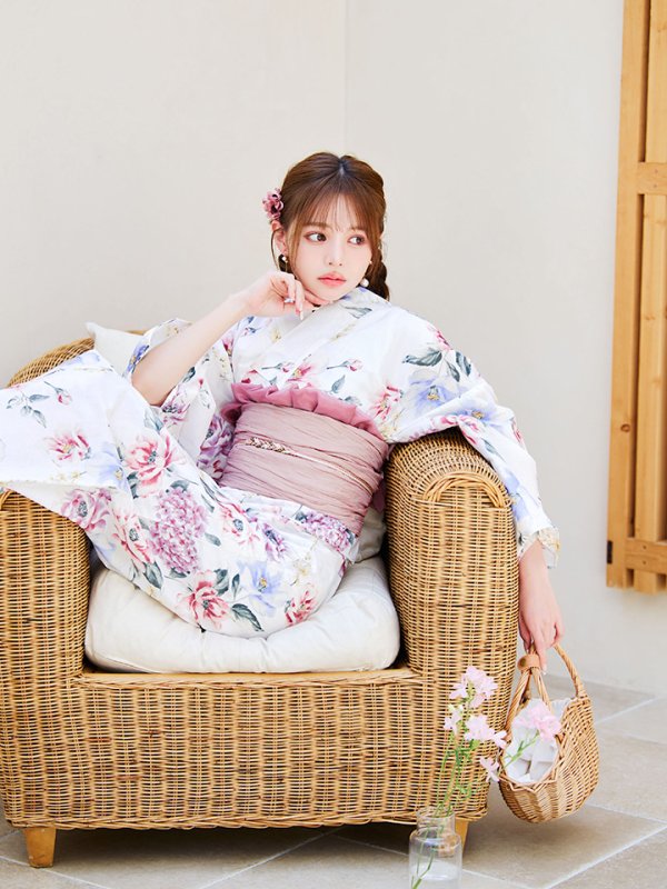 画像10: 【即日発送】【浴衣】白地×ボタニカル牡丹浴衣【浴衣３点セット 浴衣/帯/下駄】[YMT] (10)