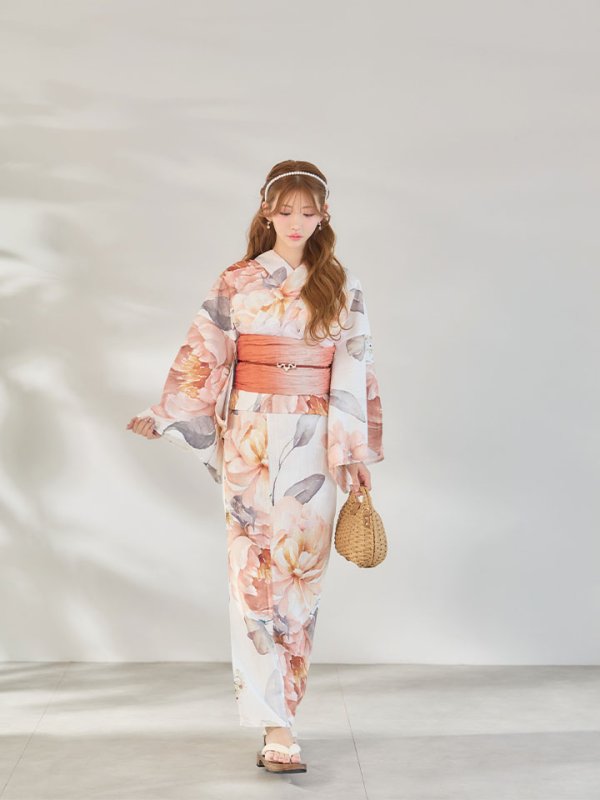 画像5: 【即日発送】アプリコットピンク牡丹浴衣  【浴衣３点セット 浴衣/帯/下駄】[OF04/HC03] (5)