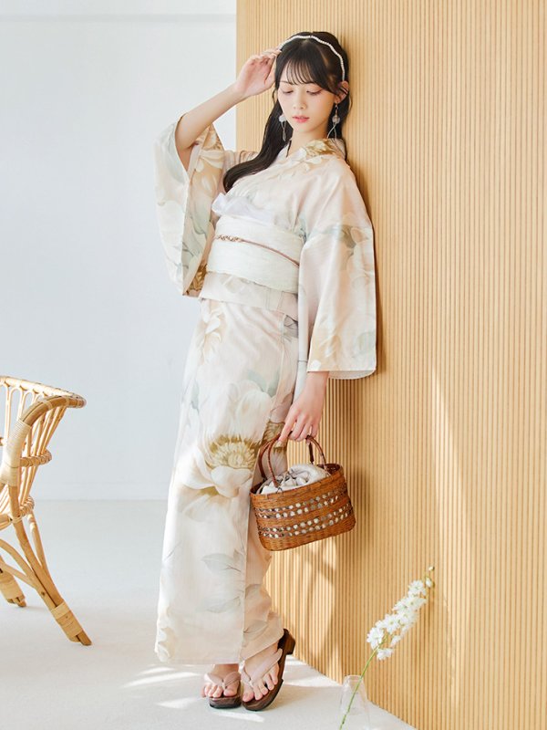画像13: 【即日発送】クリームイエローピオニー浴衣  【浴衣３点セット 浴衣/帯/下駄】[YMT] (13)