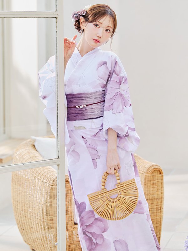 画像10: 【即日発送】アンティークパープルローズ浴衣【浴衣３点セット 浴衣/帯/下駄】[YMT] (10)