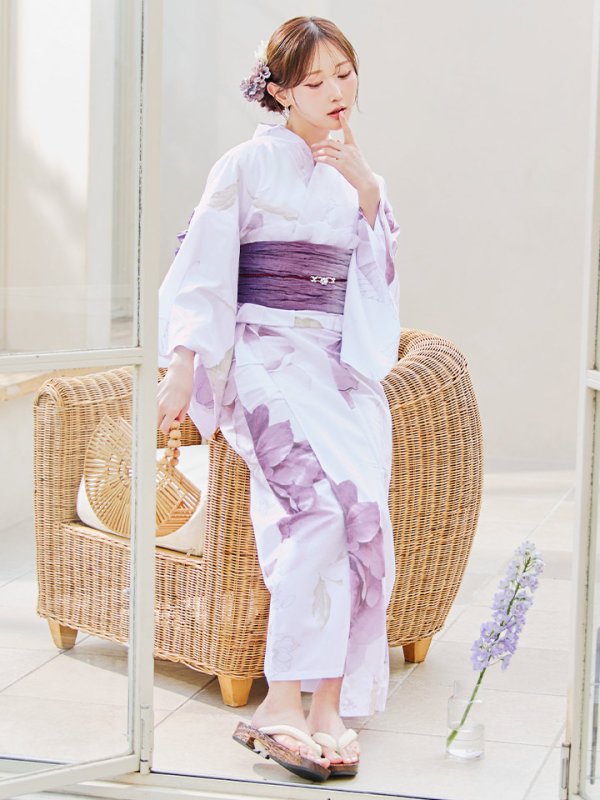 画像12: 【即日発送】アンティークパープルローズ浴衣【浴衣３点セット 浴衣/帯/下駄】[YMT] (12)