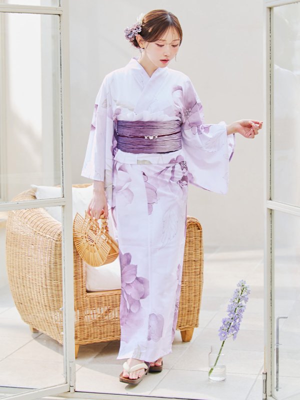 画像4: 【即日発送】アンティークパープルローズ浴衣【浴衣３点セット 浴衣/帯/下駄】[YMT] (4)