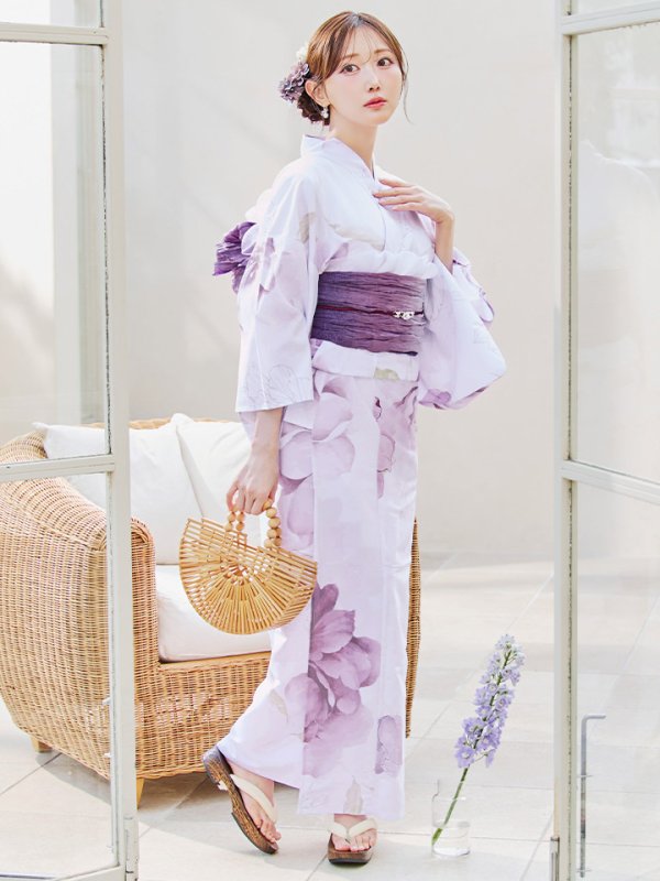 画像8: 【即日発送】アンティークパープルローズ浴衣【浴衣３点セット 浴衣/帯/下駄】[YMT] (8)