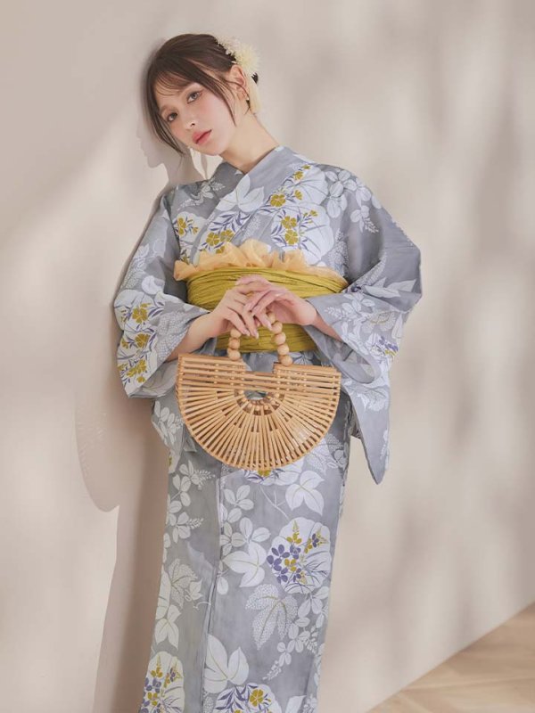 画像18: 【即日発送】グレー×フラワー浴衣  【浴衣３点セット 浴衣/帯/下駄】[OF04] (18)