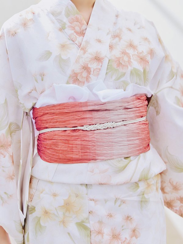 画像15: 【即日発送！】クリームイエロー×オレンジ紫陽花浴衣【浴衣３点セット 浴衣/帯/下駄】[YMT] (15)