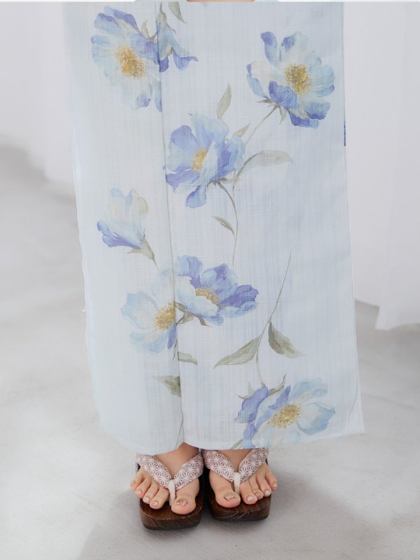 画像19: 【浴衣セール！】【即日発送】 ホワイト×アイシーフラワー浴衣  【浴衣３点セット 浴衣/帯/下駄】 [/YMT] (19)