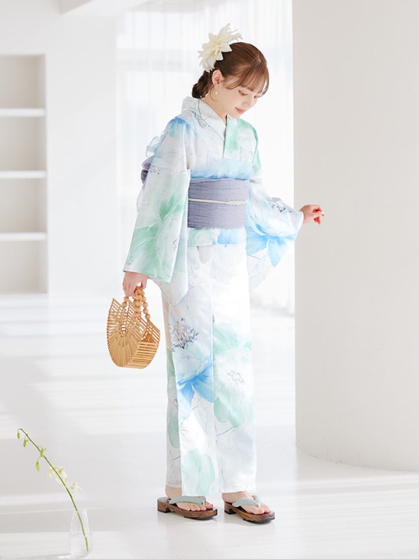 画像16: 【即日発送】【浴衣セール！】大柄アイシーミントフラワー浴衣  【浴衣３点セット 浴衣/帯/下駄】[OF04] (16)