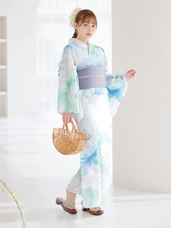 画像17: 【即日発送】【浴衣セール！】大柄アイシーミントフラワー浴衣  【浴衣３点セット 浴衣/帯/下駄】[OF04] (17)