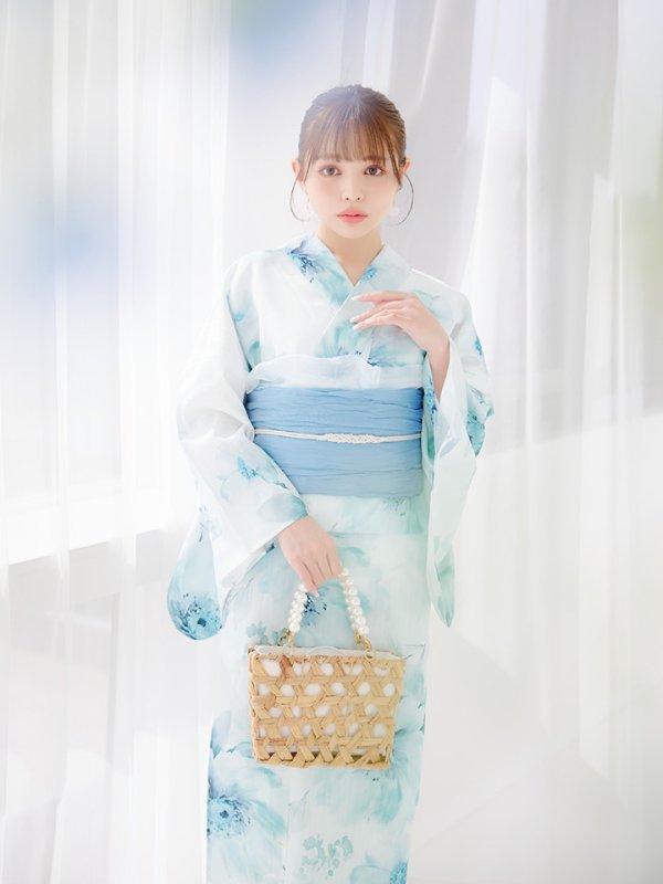 画像19: 【即日発送】ブルーグレイニュアンスフラワー浴衣  【浴衣３点セット 浴衣/帯/下駄】[YMT] (19)