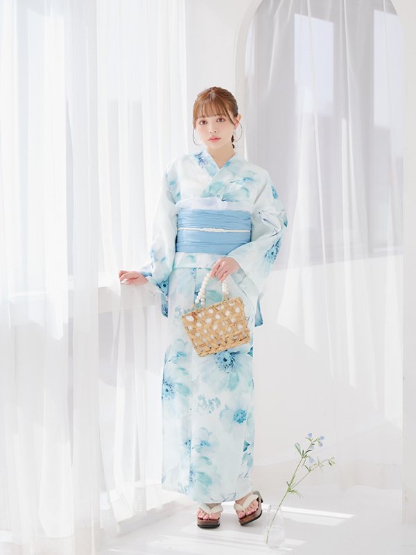 画像23: 【即日発送】ブルーグレイニュアンスフラワー浴衣  【浴衣３点セット 浴衣/帯/下駄】[YMT] (23)