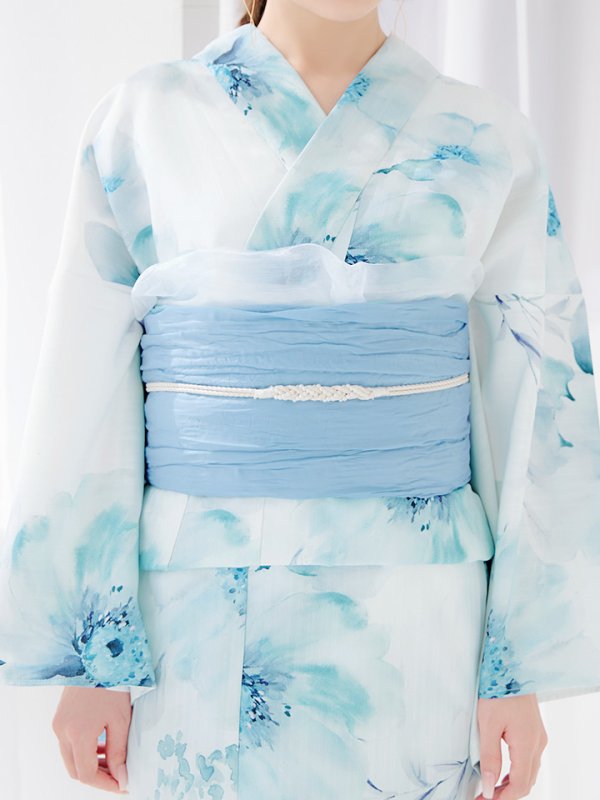 画像25: 【即日発送】ブルーグレイニュアンスフラワー浴衣  【浴衣３点セット 浴衣/帯/下駄】[YMT] (25)