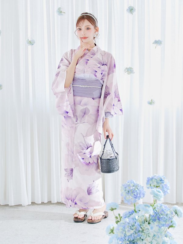 画像13: 【即日発送】ロイヤルモーブ牡丹浴衣  【浴衣３点セット 浴衣/帯/下駄】[OF04] (13)