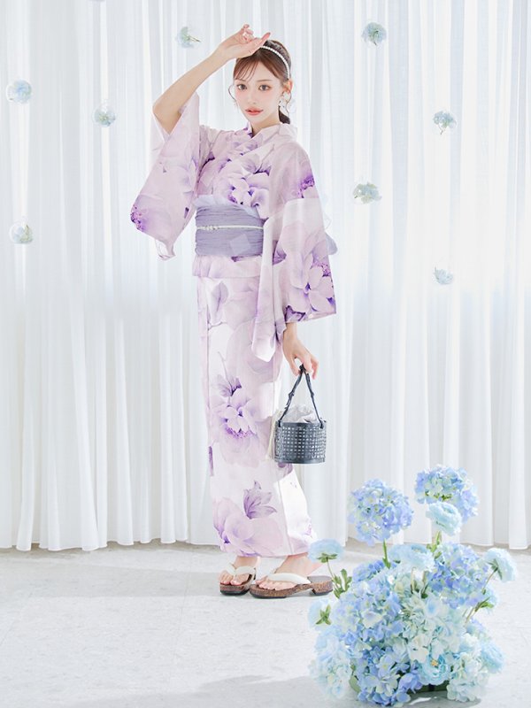 画像14: 【即日発送】ロイヤルモーブ牡丹浴衣  【浴衣３点セット 浴衣/帯/下駄】[OF04] (14)