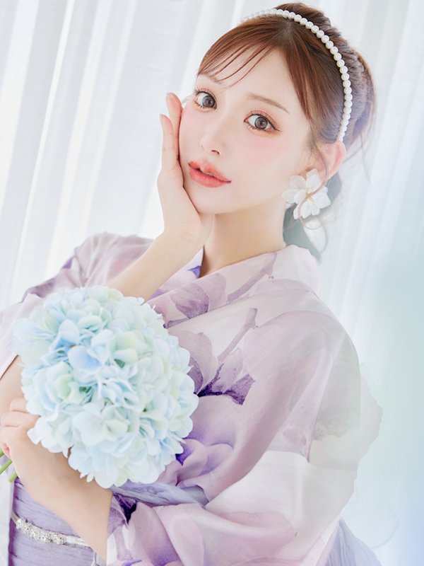 画像2: 【即日発送】ロイヤルモーブ牡丹浴衣  【浴衣３点セット 浴衣/帯/下駄】[OF04] (2)