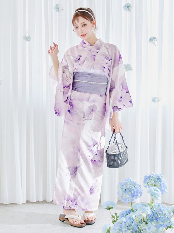 画像4: 【即日発送】ロイヤルモーブ牡丹浴衣  【浴衣３点セット 浴衣/帯/下駄】[OF04] (4)