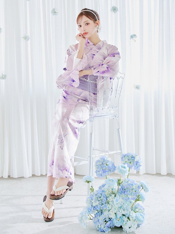 画像6: 【即日発送】ロイヤルモーブ牡丹浴衣  【浴衣３点セット 浴衣/帯/下駄】[OF04] (6)