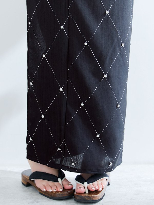 画像19: 【即日発送】アーガイルビジュー浴衣  【浴衣３点セット 浴衣/帯/下駄】[OF04/HC03] (19)