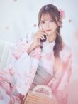 画像1: 【即日発送】ニュアンスピンク水彩朝顔浴衣 【浴衣3点セット 浴衣/帯/下駄】[YMT] (1)