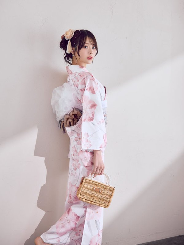 画像10: ニュアンスピンク水彩朝顔浴衣 【浴衣3点セット 浴衣/帯/下駄】[OF04] (10)