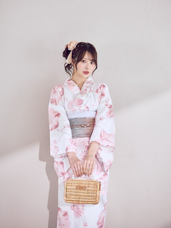 画像14: ニュアンスピンク水彩朝顔浴衣 【浴衣3点セット 浴衣/帯/下駄】[OF04] (14)