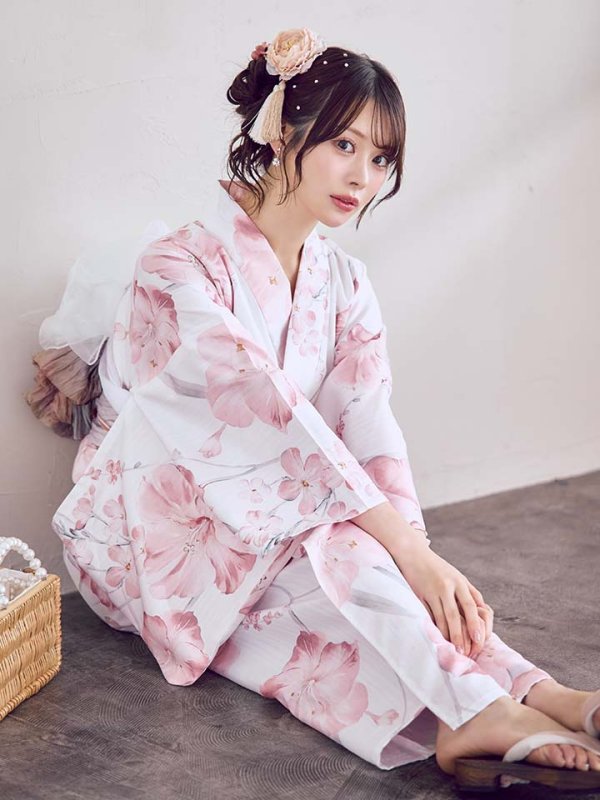 画像17: ニュアンスピンク水彩朝顔浴衣 【浴衣3点セット 浴衣/帯/下駄】[OF04] (17)