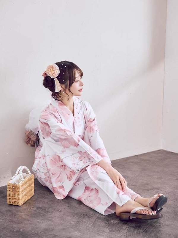 画像19: ニュアンスピンク水彩朝顔浴衣 【浴衣3点セット 浴衣/帯/下駄】[OF04] (19)