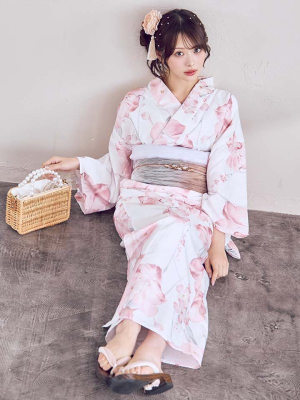 画像3: ニュアンスピンク水彩朝顔浴衣 【浴衣3点セット 浴衣/帯/下駄】[OF04] (3)