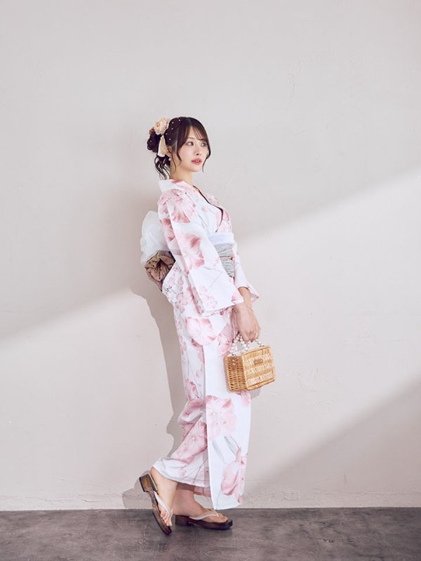 画像6: ニュアンスピンク水彩朝顔浴衣 【浴衣3点セット 浴衣/帯/下駄】[OF04] (6)