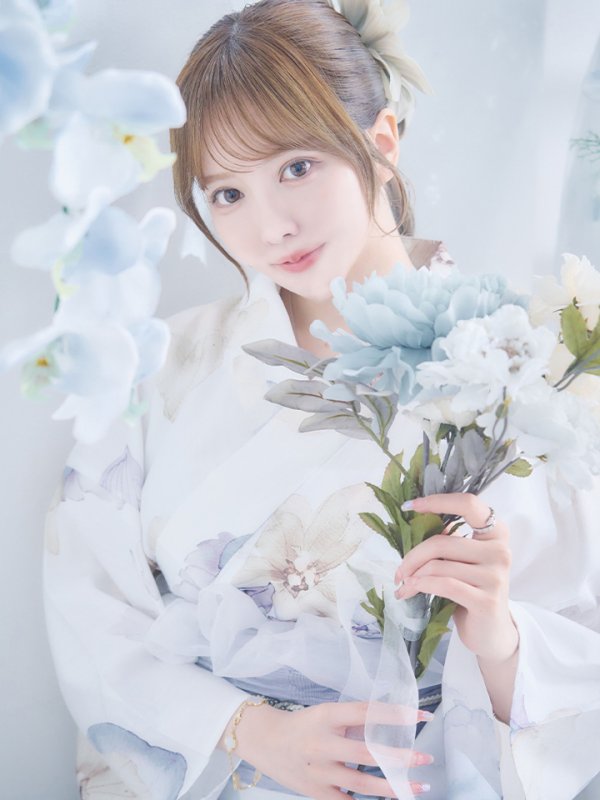 画像1: 【即日発送】ソフトモダンシアーフラワー浴衣【浴衣３点セット 浴衣/帯/下駄】[YMT] (1)