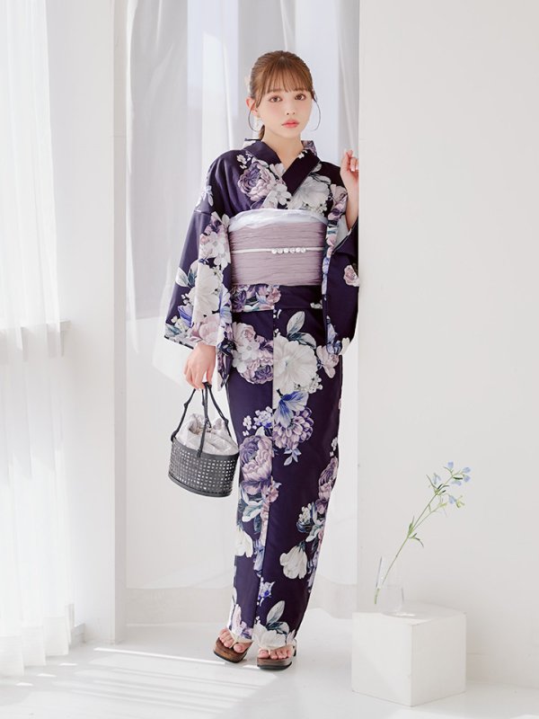 画像42: 【即日発送】クラシカルフラワーブーケ浴衣  【浴衣３点セット 浴衣/帯/下駄】[OF04] (42)