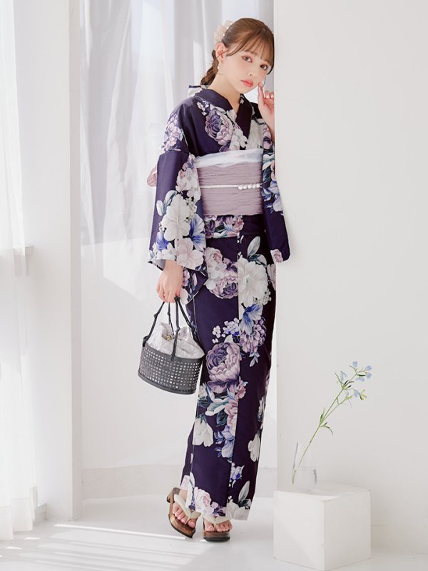 画像44: 【即日発送】クラシカルフラワーブーケ浴衣  【浴衣３点セット 浴衣/帯/下駄】[OF04] (44)