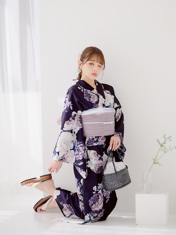 画像34: 【即日発送】クラシカルフラワーブーケ浴衣  【浴衣３点セット 浴衣/帯/下駄】[OF04] (34)