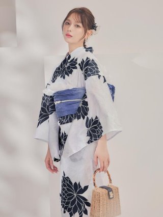 即日発送】淡色イエローフラワー浴衣【浴衣3点セット 浴衣/帯/下駄