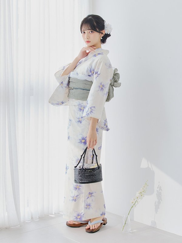 画像12: 【即日発送】紫の花揺蕩う浴衣  【浴衣３点セット 浴衣/帯/下駄】[YMT] (12)