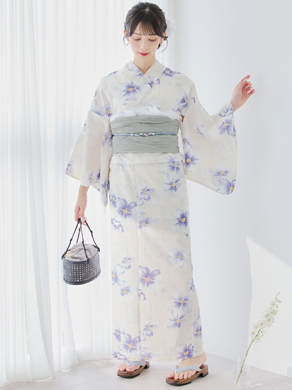画像4: 【即日発送】紫の花揺蕩う浴衣  【浴衣３点セット 浴衣/帯/下駄】[YMT] (4)