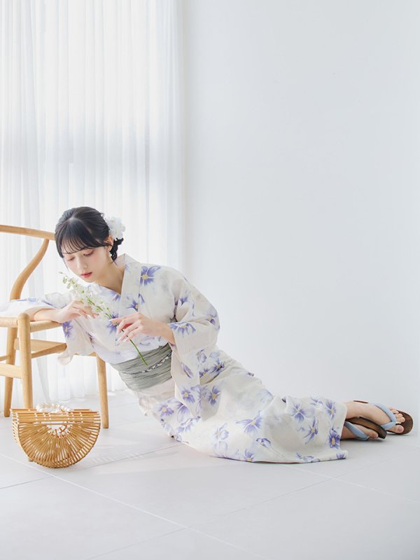 画像9: 【即日発送】紫の花揺蕩う浴衣  【浴衣３点セット 浴衣/帯/下駄】[YMT] (9)