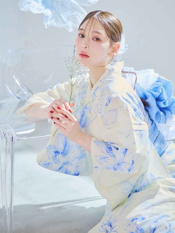 画像21: 【即日発送】グラデーションブルー牡丹和モダン浴衣  【浴衣３点セット 浴衣/帯/下駄】[YMT] (21)