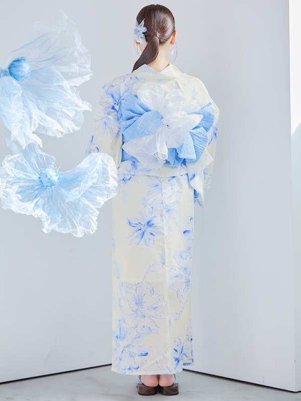 画像22: 【即日発送】グラデーションブルー牡丹和モダン浴衣  【浴衣３点セット 浴衣/帯/下駄】[YMT] (22)