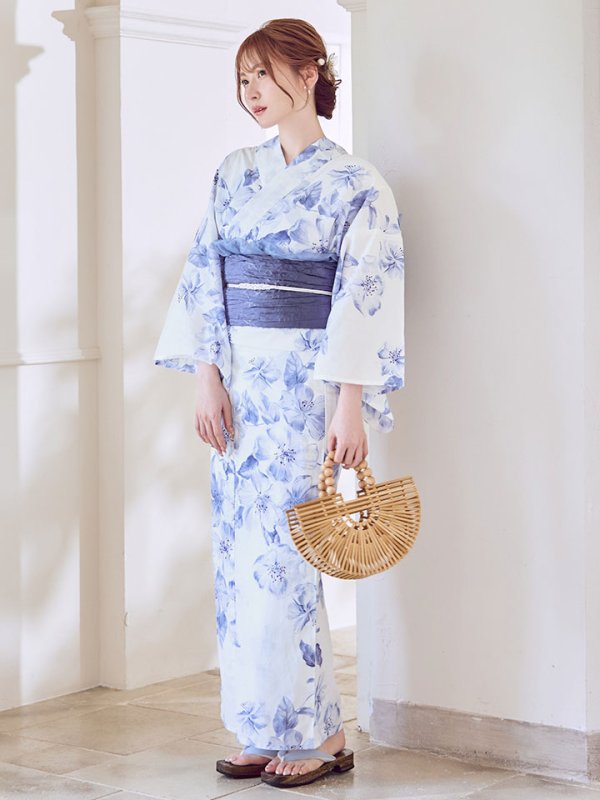画像3: モダンフラワー大人エレガント浴衣  【浴衣３点セット 浴衣/帯/下駄】[OF04] (3)