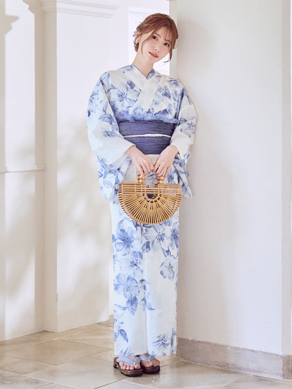 画像12: モダンフラワー大人エレガント浴衣  【浴衣３点セット 浴衣/帯/下駄】[OF04] (12)