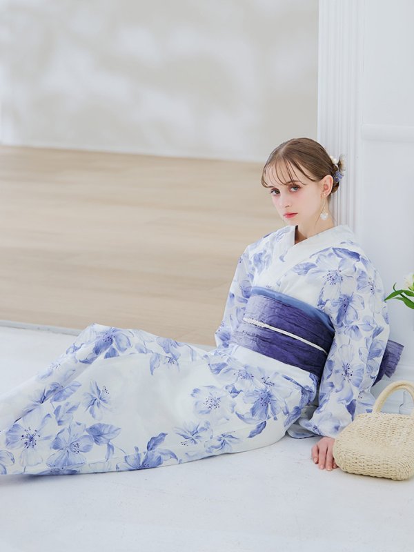 画像17: 【即日発送】モダンフラワー大人エレガント浴衣【浴衣３点セット 浴衣/帯/下駄】[OF04] (17)