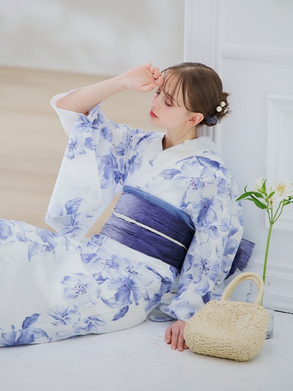 画像18: 【即日発送】モダンフラワー大人エレガント浴衣【浴衣３点セット 浴衣/帯/下駄】[OF04] (18)