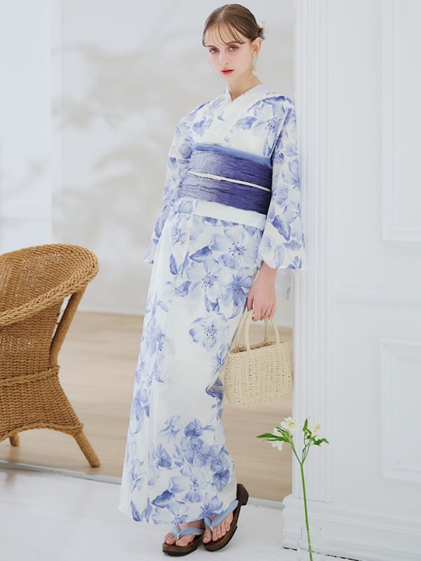 画像7: 【即日発送】モダンフラワー大人エレガント浴衣【浴衣３点セット 浴衣/帯/下駄】[OF04] (7)