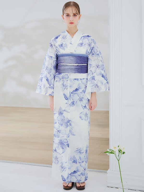 画像9: 【即日発送】モダンフラワー大人エレガント浴衣【浴衣３点セット 浴衣/帯/下駄】[OF04] (9)